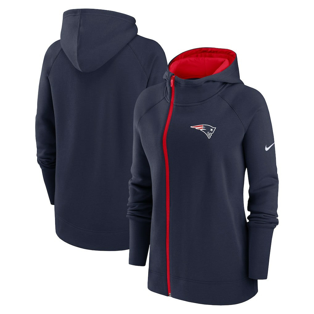 Nike New England Patriots Women's Asymmetrical Raglan Full-Zip Hoodie Navy