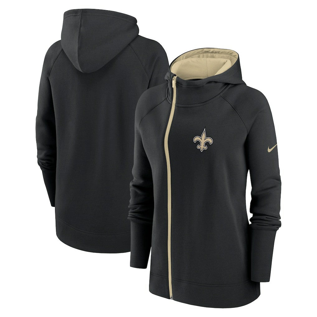 Nike New Orleans Saints Women's Asymmetrical Raglan Full-Zip Hoodie Black