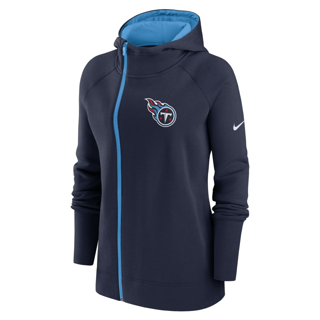 Nike Tennessee Titans Women's Asymmetrical Raglan Full-Zip Hoodie Navy