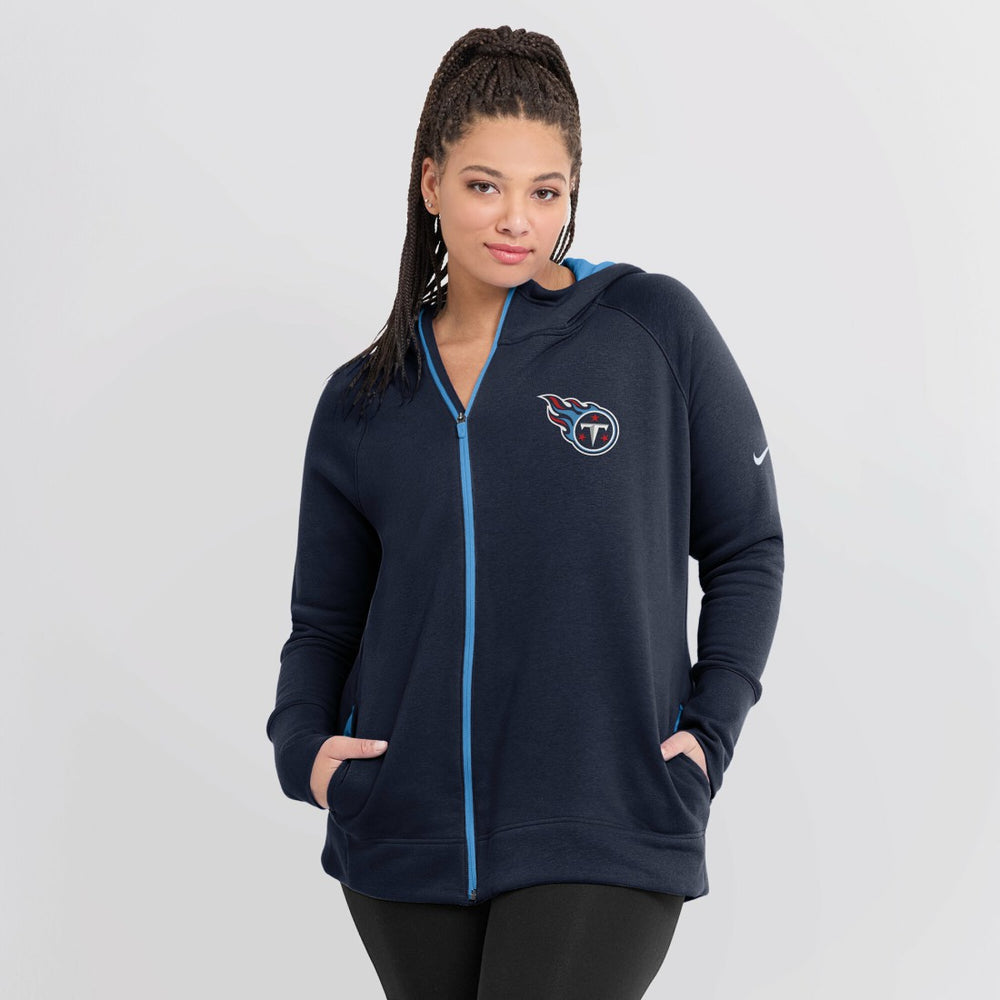 Nike Tennessee Titans Women's Asymmetrical Raglan Full-Zip Hoodie Navy