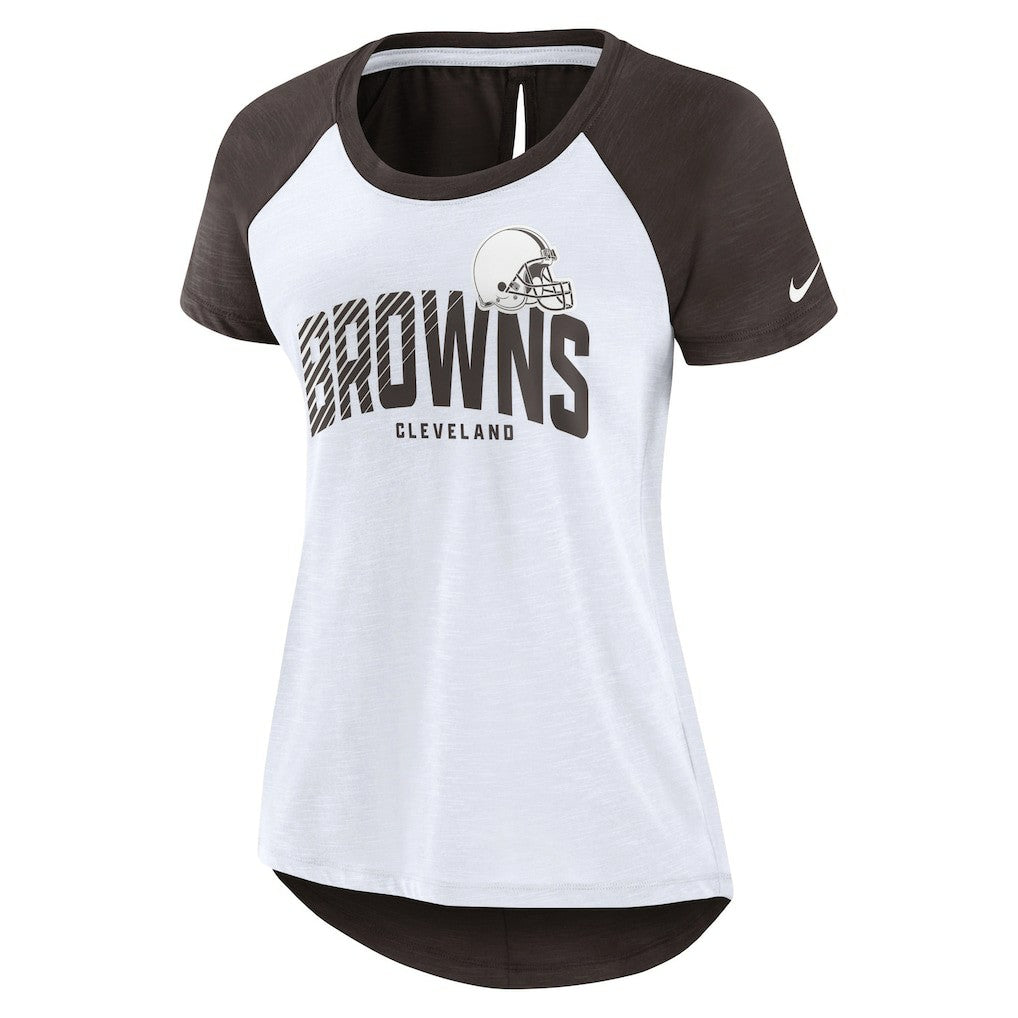 Nike Cleveland Browns Women's Back Slit Lightweight Fashion T-Shirt White/Heather Scarlet