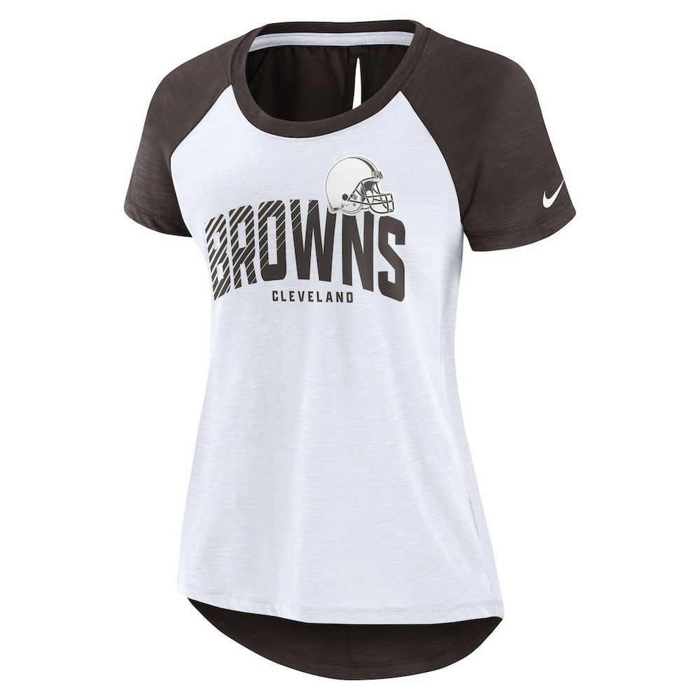 Nike Cleveland Browns Women's Back Slit Lightweight Fashion T-Shirt White/Heather Scarlet