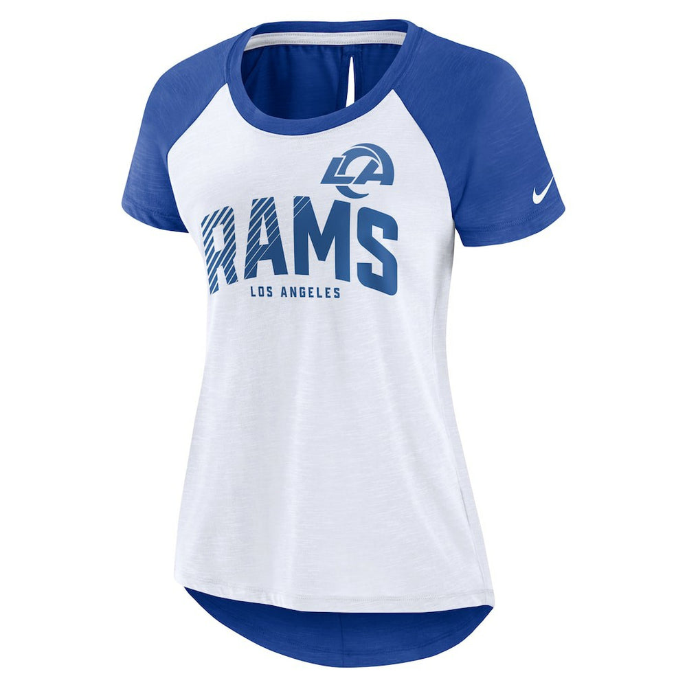 Nike Los Angeles Rams Women's Back Slit Lightweight Fashion T-Shirt White/Heather Scarlet