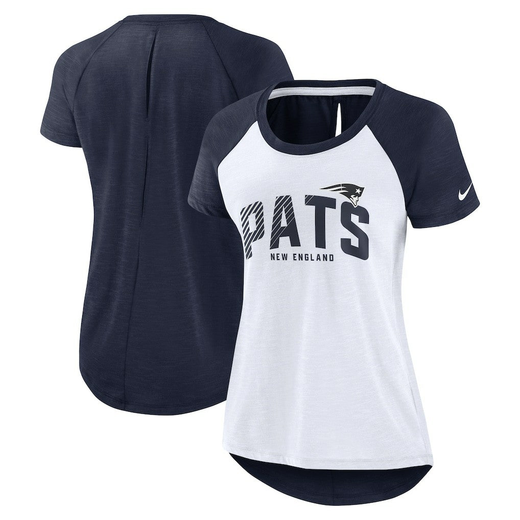 Nike New England Patriots Women's Back Slit Lightweight Fashion T-Shirt White/Heather Scarlet