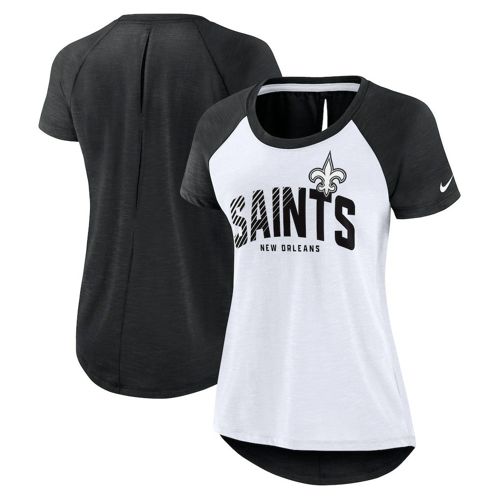 Nike New Orleans Saints Women's Back Slit Lightweight Fashion T-Shirt White/Heather Scarlet