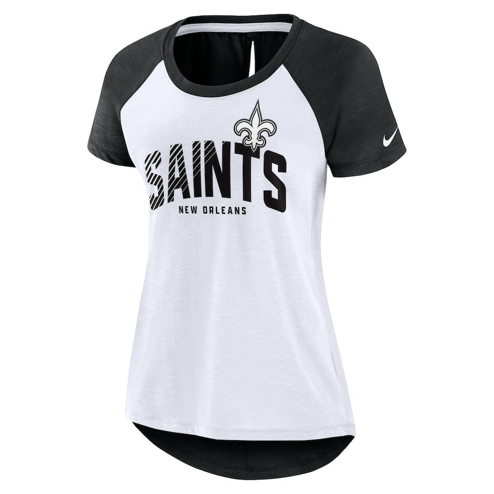 Nike New Orleans Saints Women's Back Slit Lightweight Fashion T-Shirt White/Heather Scarlet