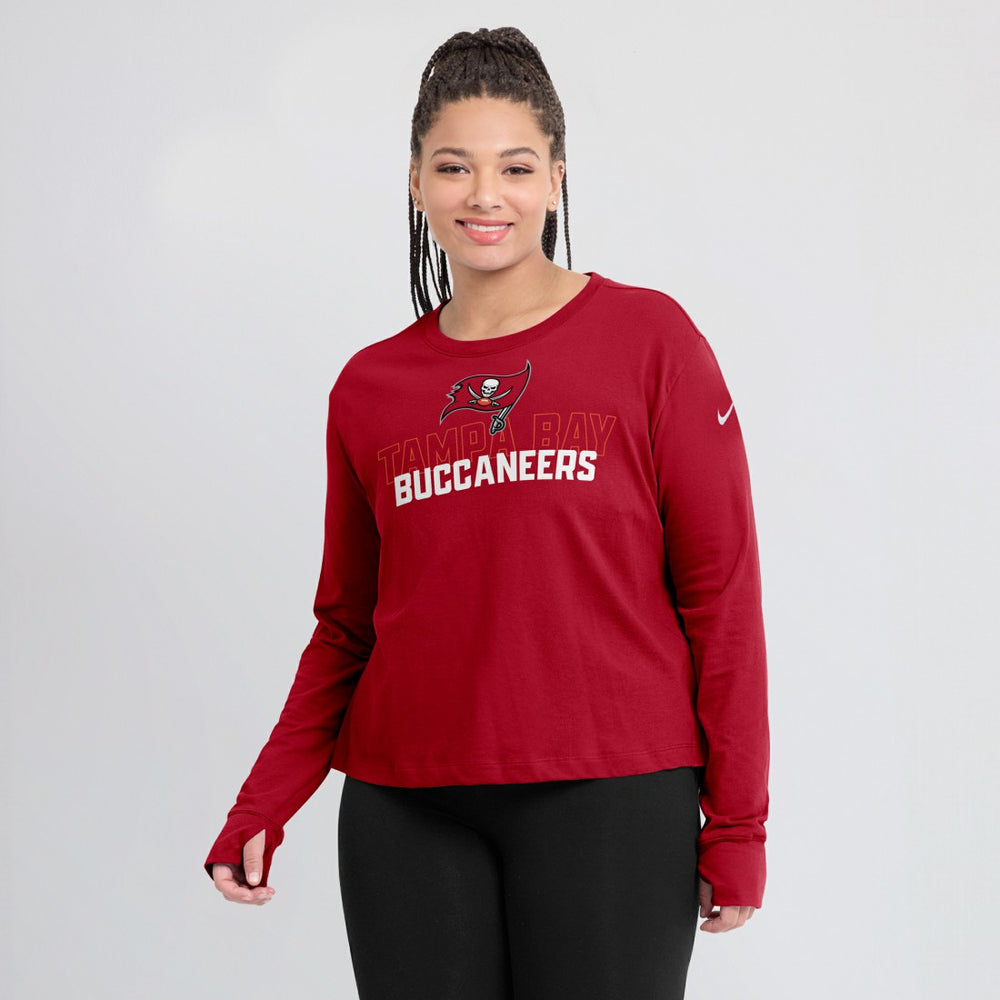 Nike Tampa Bay Buccaneers Women's Modest Crop Performance Long Sleeve T-Shirt Red