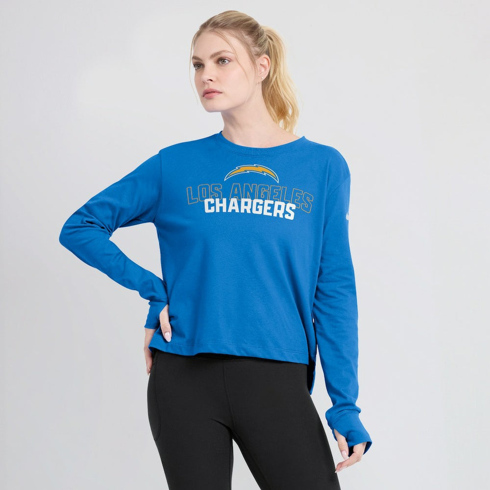 Nike Los Angeles Chargers Women's Modest Crop Performance Long Sleeve T-Shirt Powder Blue
