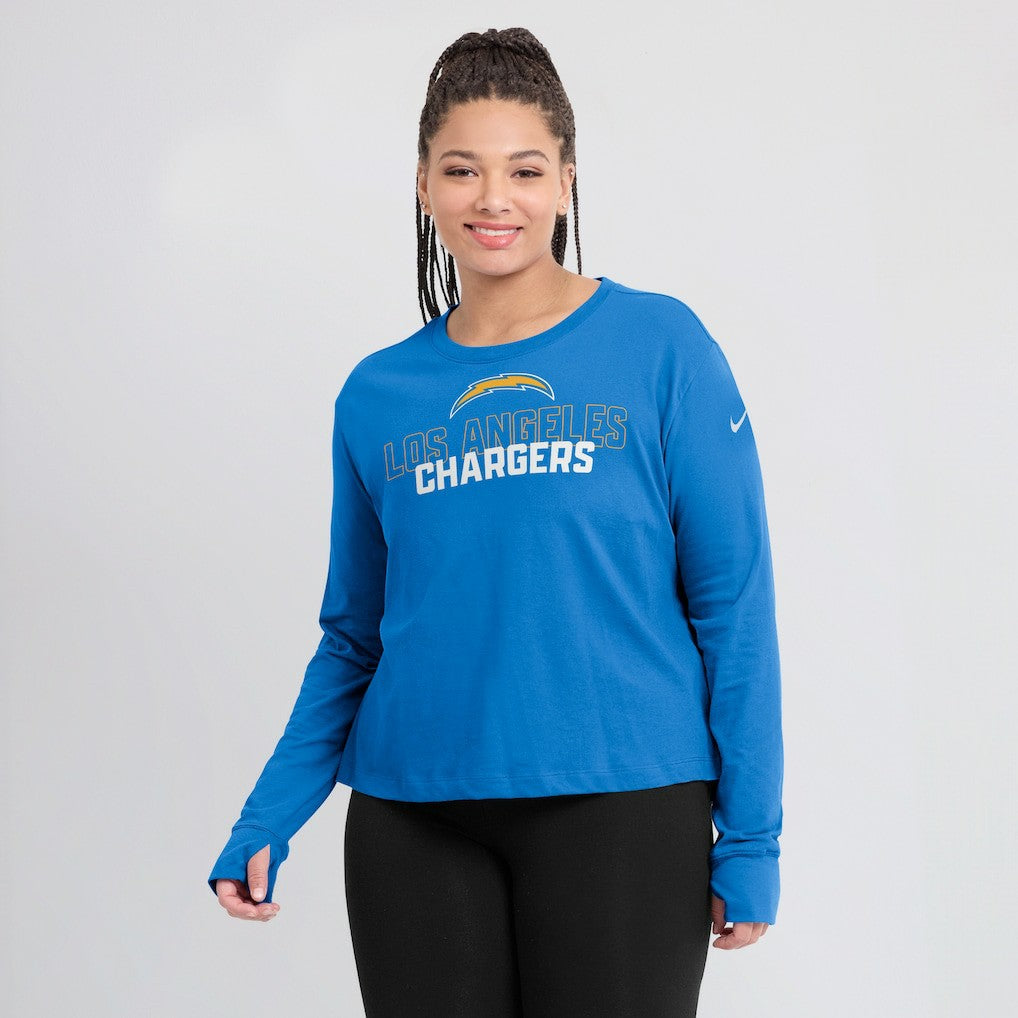 Nike Los Angeles Chargers Women's Modest Crop Performance Long Sleeve T-Shirt Powder Blue