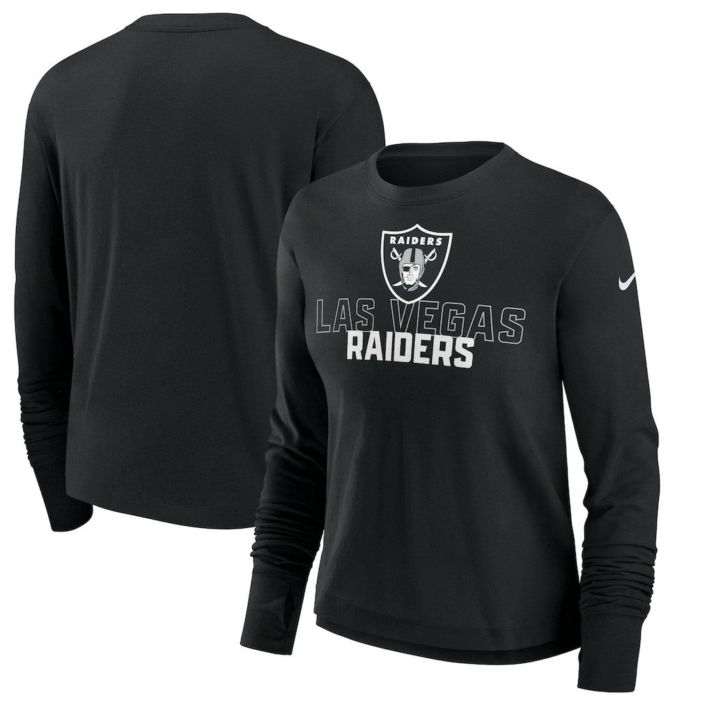 Nike Las Vegas Raiders Women's Modest Crop Performance Long Sleeve T-Shirt Black