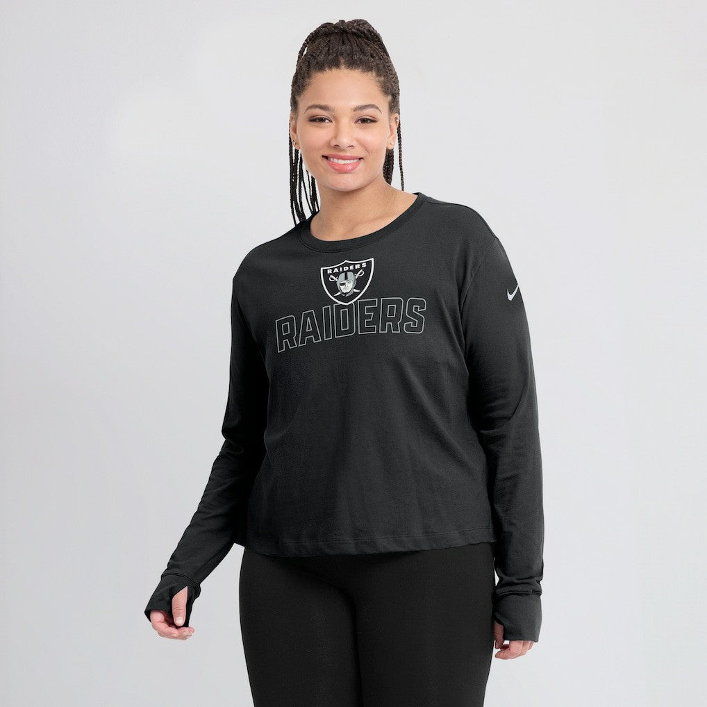 Nike Las Vegas Raiders Women's Modest Crop Performance Long Sleeve T-Shirt Black
