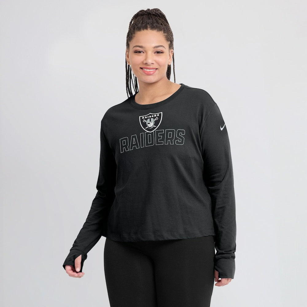 Nike Las Vegas Raiders Women's Modest Crop Performance Long Sleeve T-Shirt Black