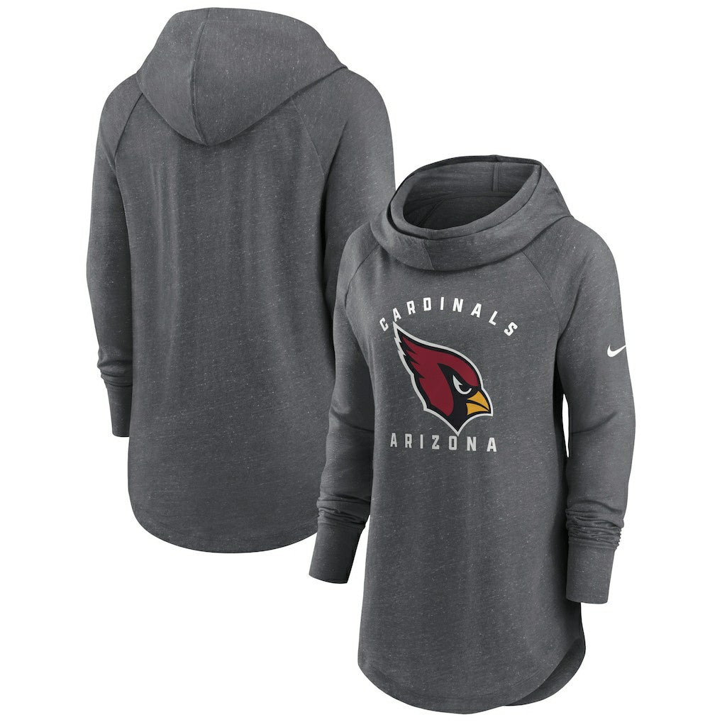 Nike Arizona Cardinals Women's Raglan Funnel Neck Pullover Hoodie Heather Charcoal