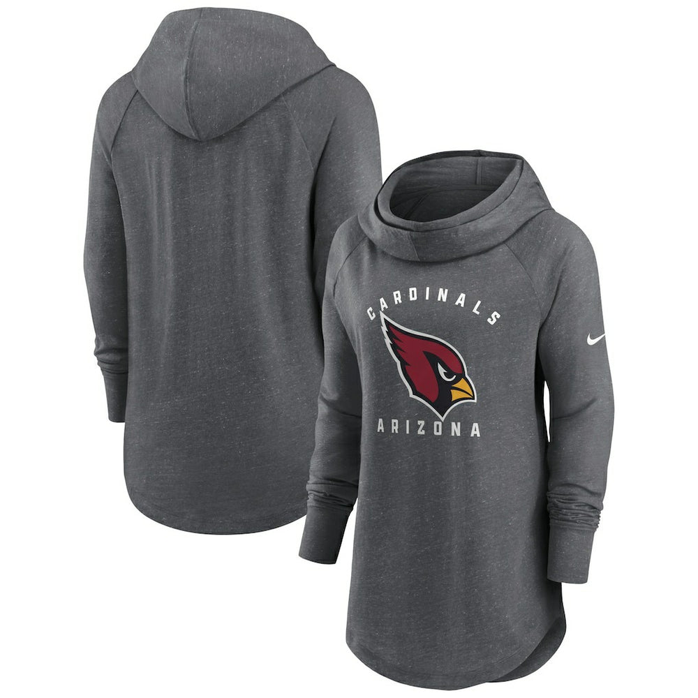 Nike Arizona Cardinals Women's Raglan Funnel Neck Pullover Hoodie Heather Charcoal