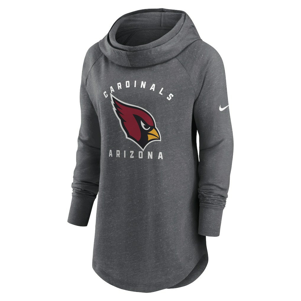 Nike Arizona Cardinals Women's Raglan Funnel Neck Pullover Hoodie Heather Charcoal