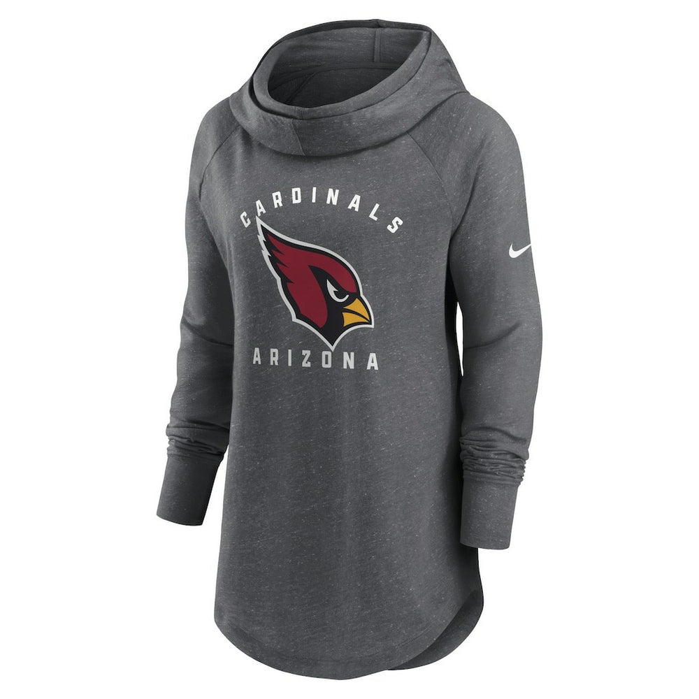 Nike Arizona Cardinals Women's Raglan Funnel Neck Pullover Hoodie Heather Charcoal