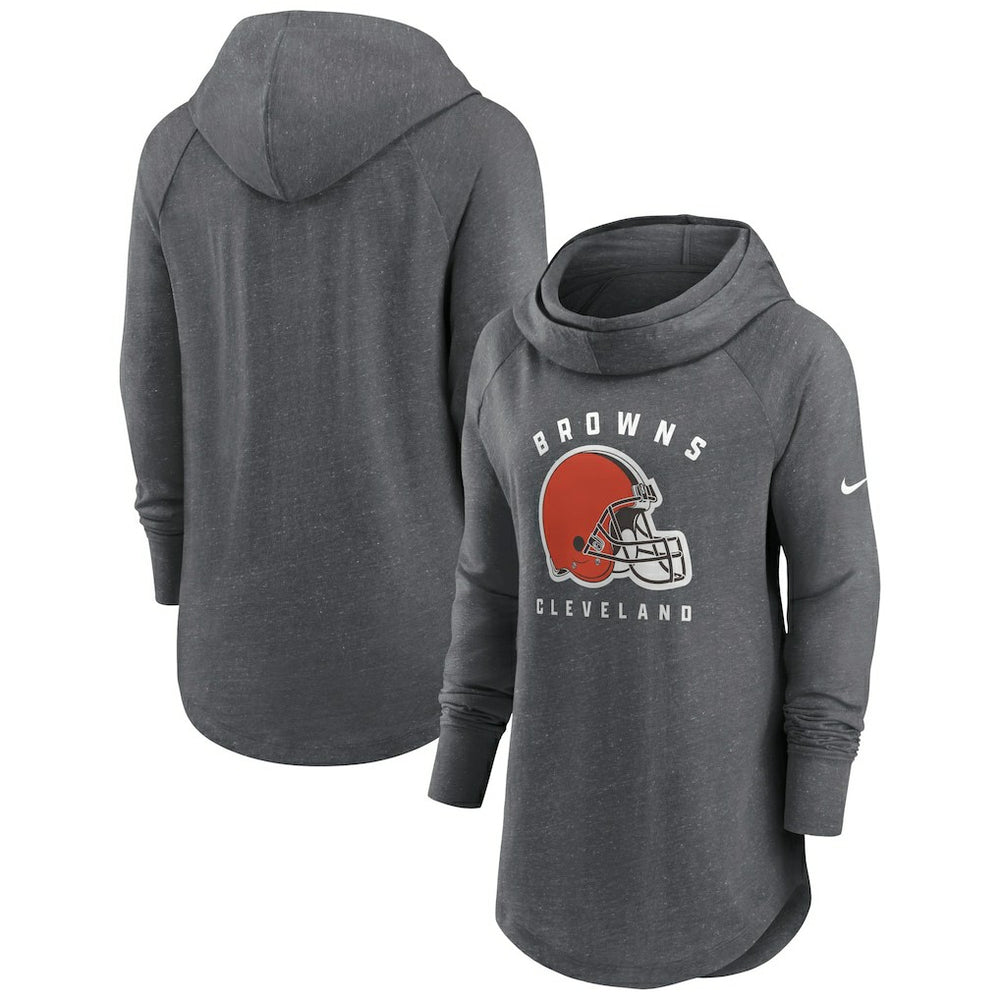Nike Cleveland Browns Women's Raglan Funnel Neck Pullover Hoodie Heather Charcoal