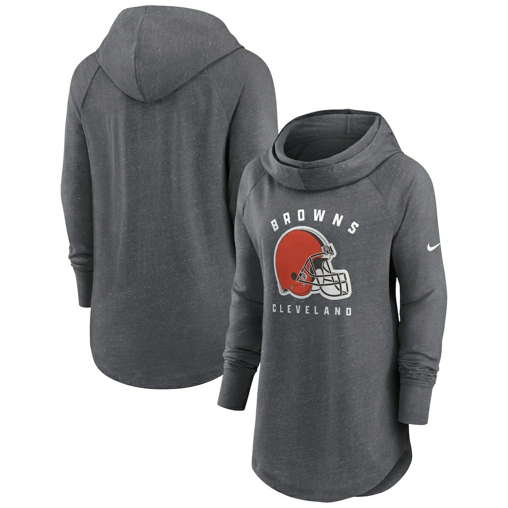 Nike Cleveland Browns Women's Raglan Funnel Neck Pullover Hoodie Heather Charcoal