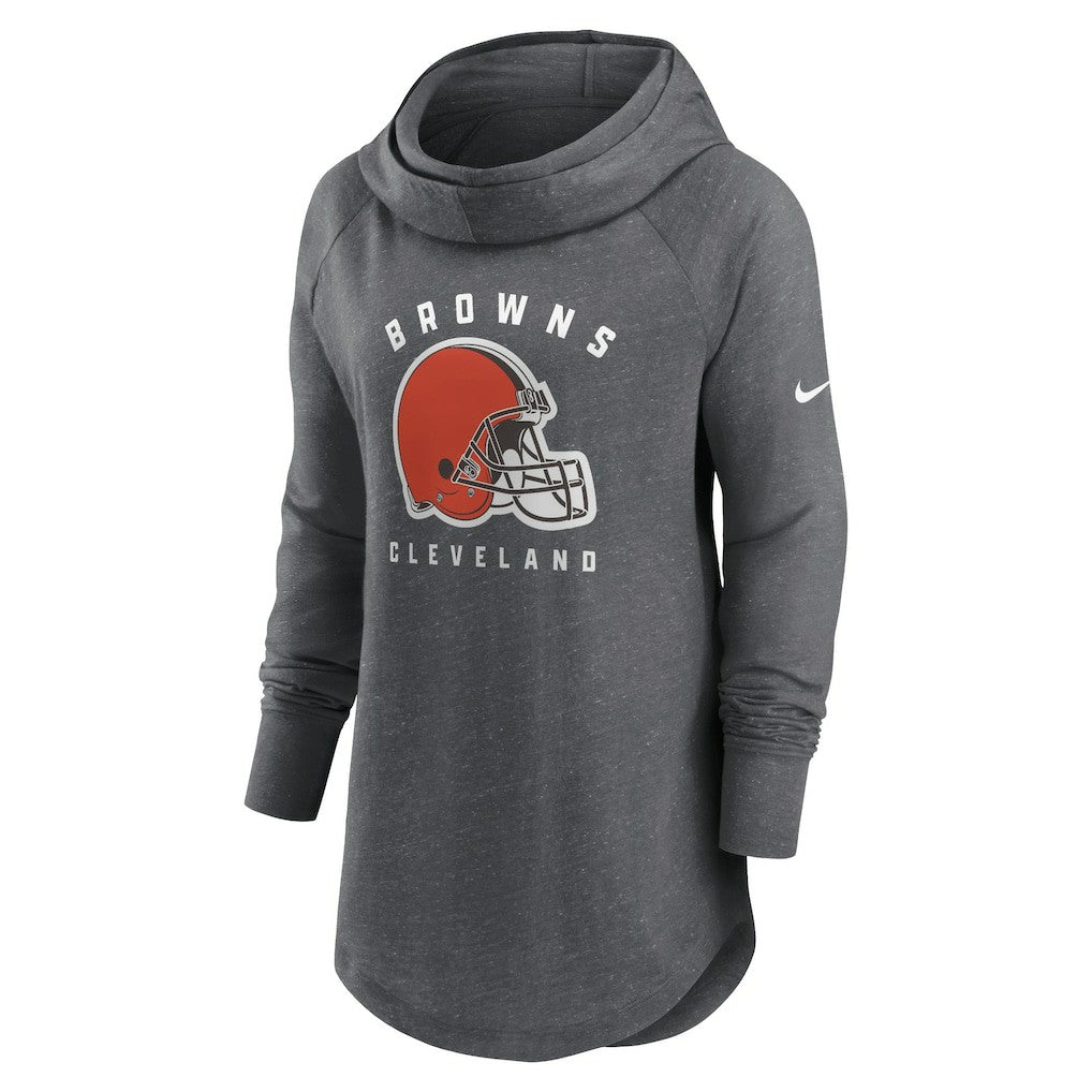 Nike Cleveland Browns Women's Raglan Funnel Neck Pullover Hoodie Heather Charcoal