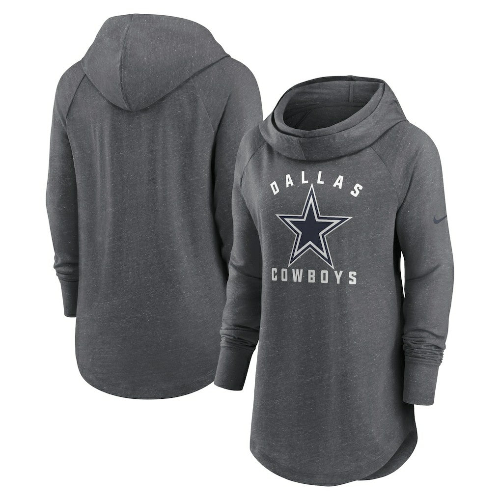 Nike Dallas Cowboys Women's Raglan Funnel Neck Pullover Hoodie Heather Charcoal