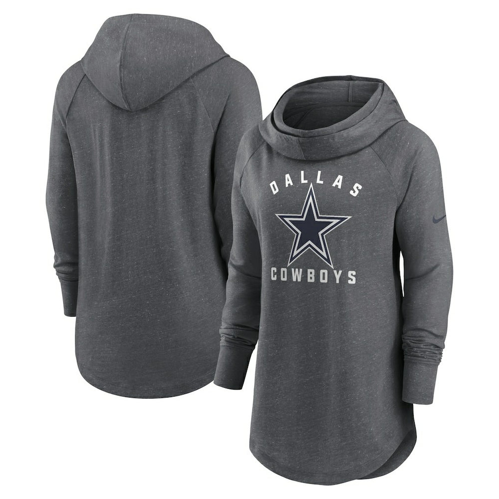 Nike Dallas Cowboys Women's Raglan Funnel Neck Pullover Hoodie Heather Charcoal