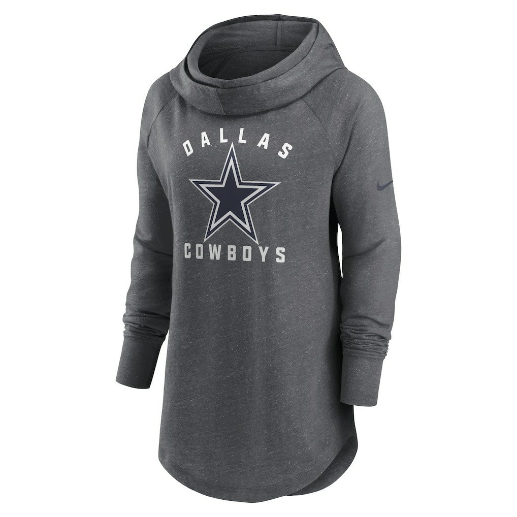 Nike Dallas Cowboys Women's Raglan Funnel Neck Pullover Hoodie Heather Charcoal
