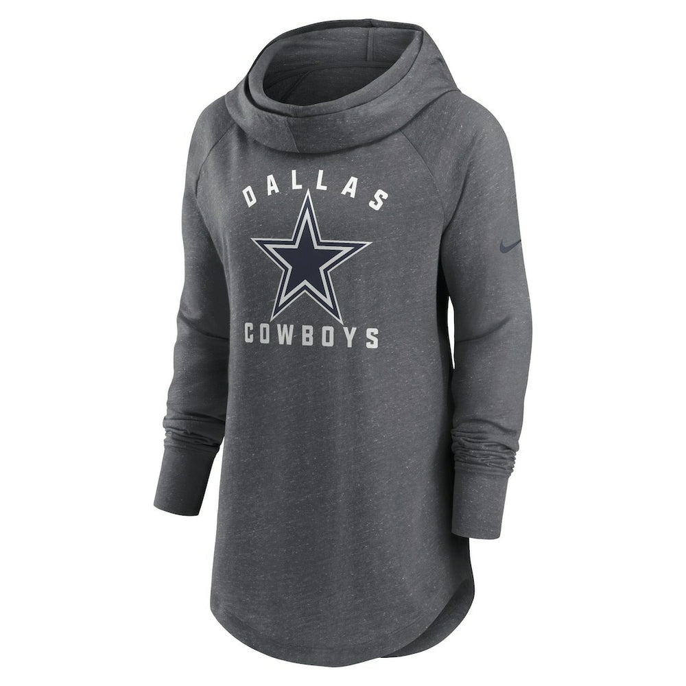 Nike Dallas Cowboys Women's Raglan Funnel Neck Pullover Hoodie Heather Charcoal