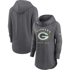 Nike Green Bay Packers Women's Raglan Funnel Neck Pullover Hoodie Heather Charcoal