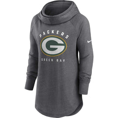 Nike Green Bay Packers Women's Raglan Funnel Neck Pullover Hoodie Heather Charcoal