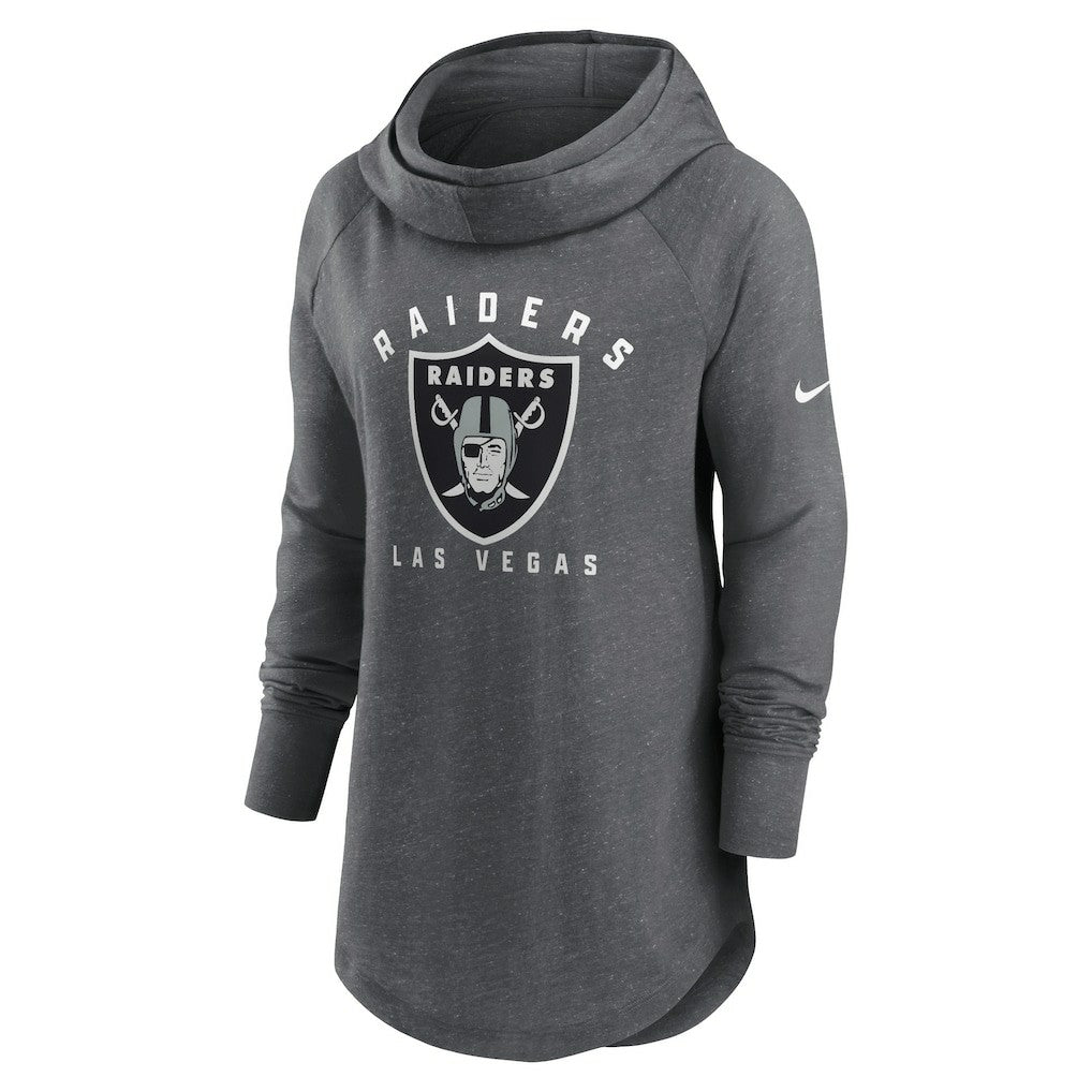 Nike Las Vegas Raiders Women's Raglan Funnel Neck Pullover Hoodie Heather Charcoal