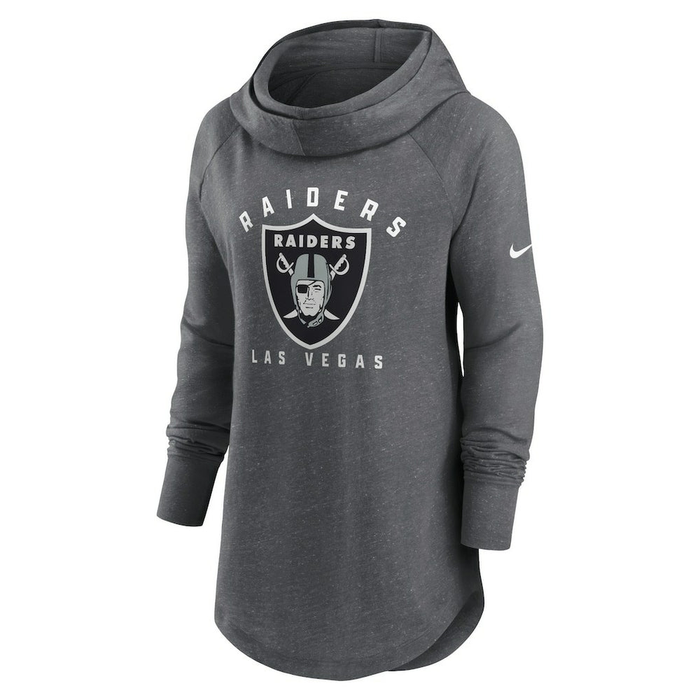 Nike Las Vegas Raiders Women's Raglan Funnel Neck Pullover Hoodie Heather Charcoal