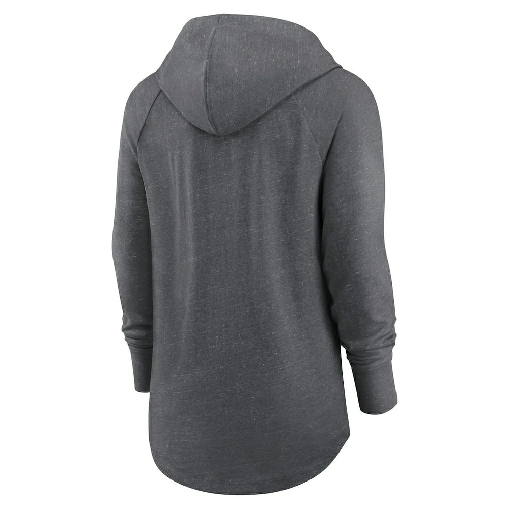 Nike Las Vegas Raiders Women's Raglan Funnel Neck Pullover Hoodie Heather Charcoal