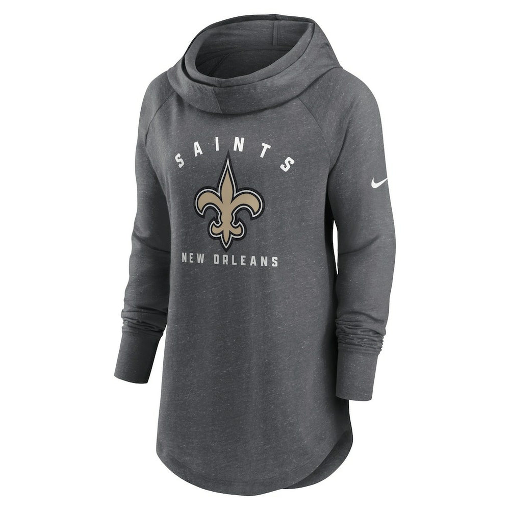 Nike New Orleans Saints Women's Raglan Funnel Neck Pullover Hoodie Heather Charcoal