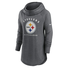 Nike Pittsburgh Steelers Women's Raglan Funnel Neck Pullover Hoodie Heather Charcoal