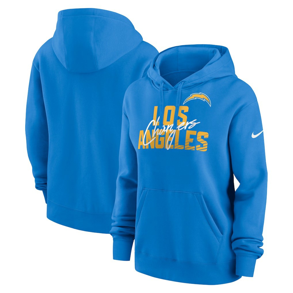Nike Los Angeles Chargers Women's Wordmark Club Fleece Pullover Hoodie Powder Blue