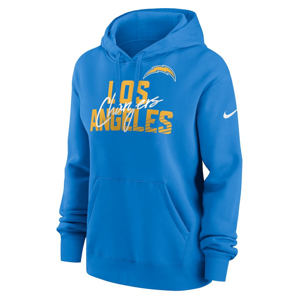 Nike Los Angeles Chargers Women's Wordmark Club Fleece Pullover Hoodie Powder Blue