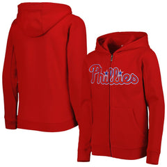 Philadelphia Phillies Youth Wordmark Full-Zip Fleece Hoodie - Red - MLB on Sale