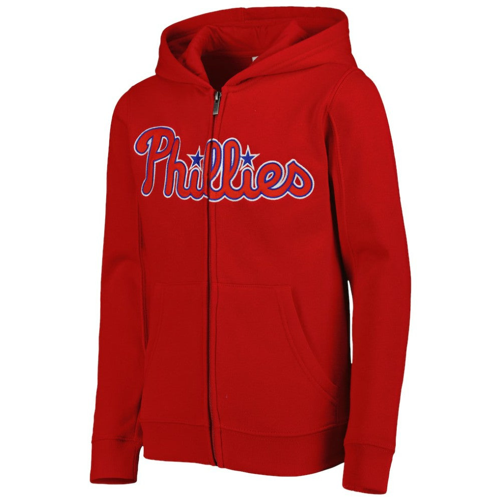 Philadelphia Phillies Youth Wordmark Full-Zip Fleece Hoodie - Red - MLB on Sale