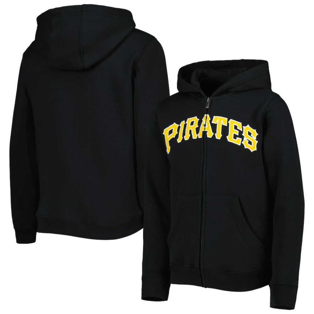 Pittsburgh Pirates Youth Wordmark Full-Zip Fleece Hoodie - Black - MLB Sale