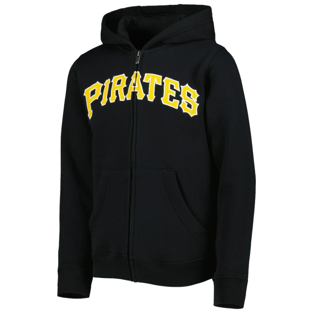 Pittsburgh Pirates Youth Wordmark Full-Zip Fleece Hoodie - Black - MLB Sale
