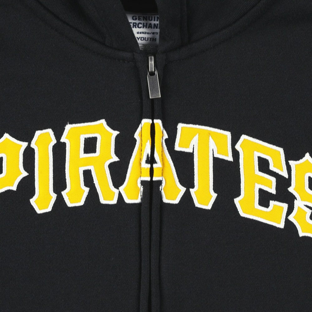 Pittsburgh Pirates Youth Wordmark Full-Zip Fleece Hoodie - Black - MLB Sale