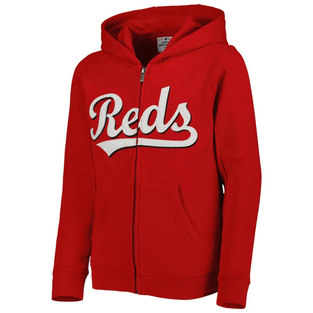 Cincinnati Reds Youth Wordmark Full-Zip Fleece Hoodie - Red - MLB Discount