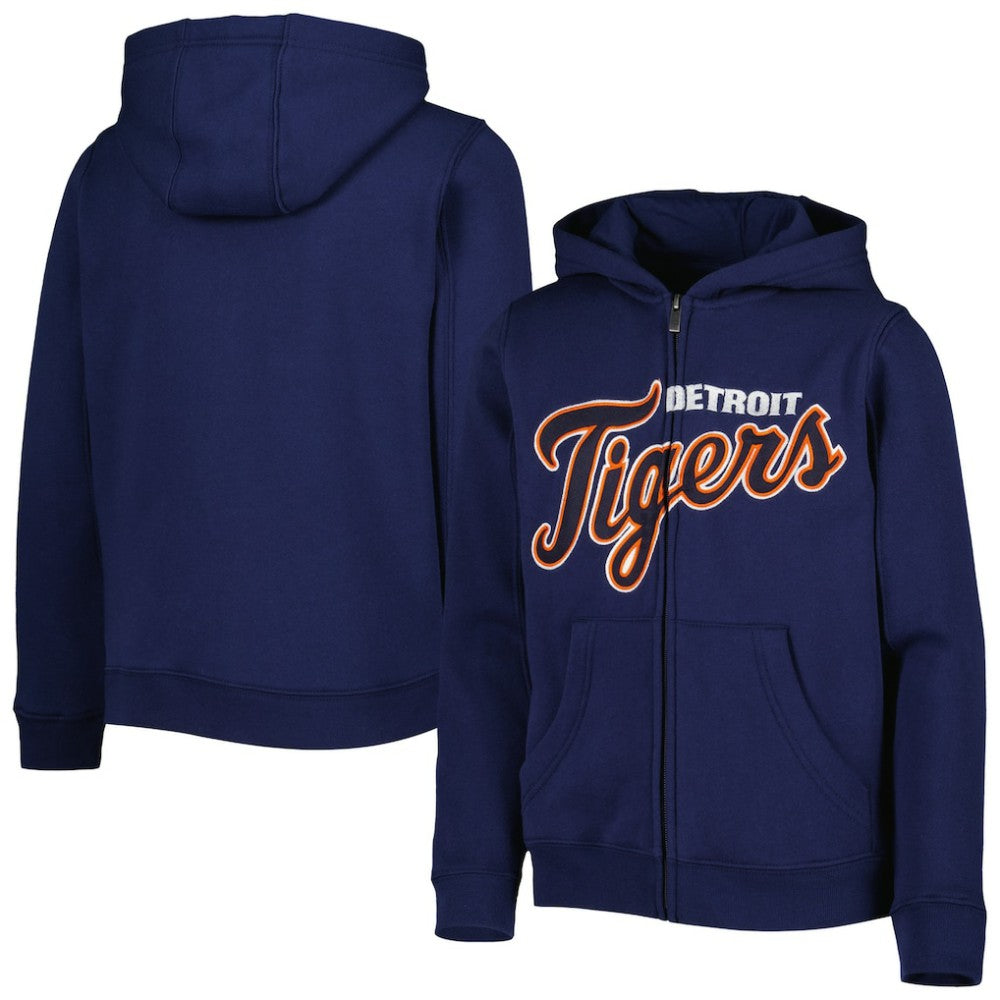 Detroit Tigers Youth Wordmark Full-Zip Fleece Hoodie - Navy - MLB on Sale