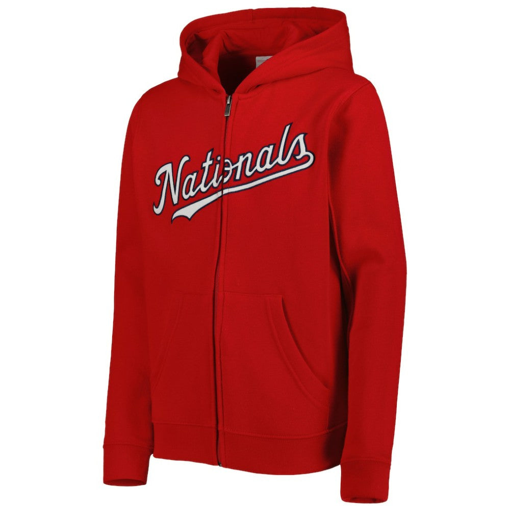 Washington Nationals Youth Wordmark Full-Zip Fleece Hoodie - Red - MLB Discount