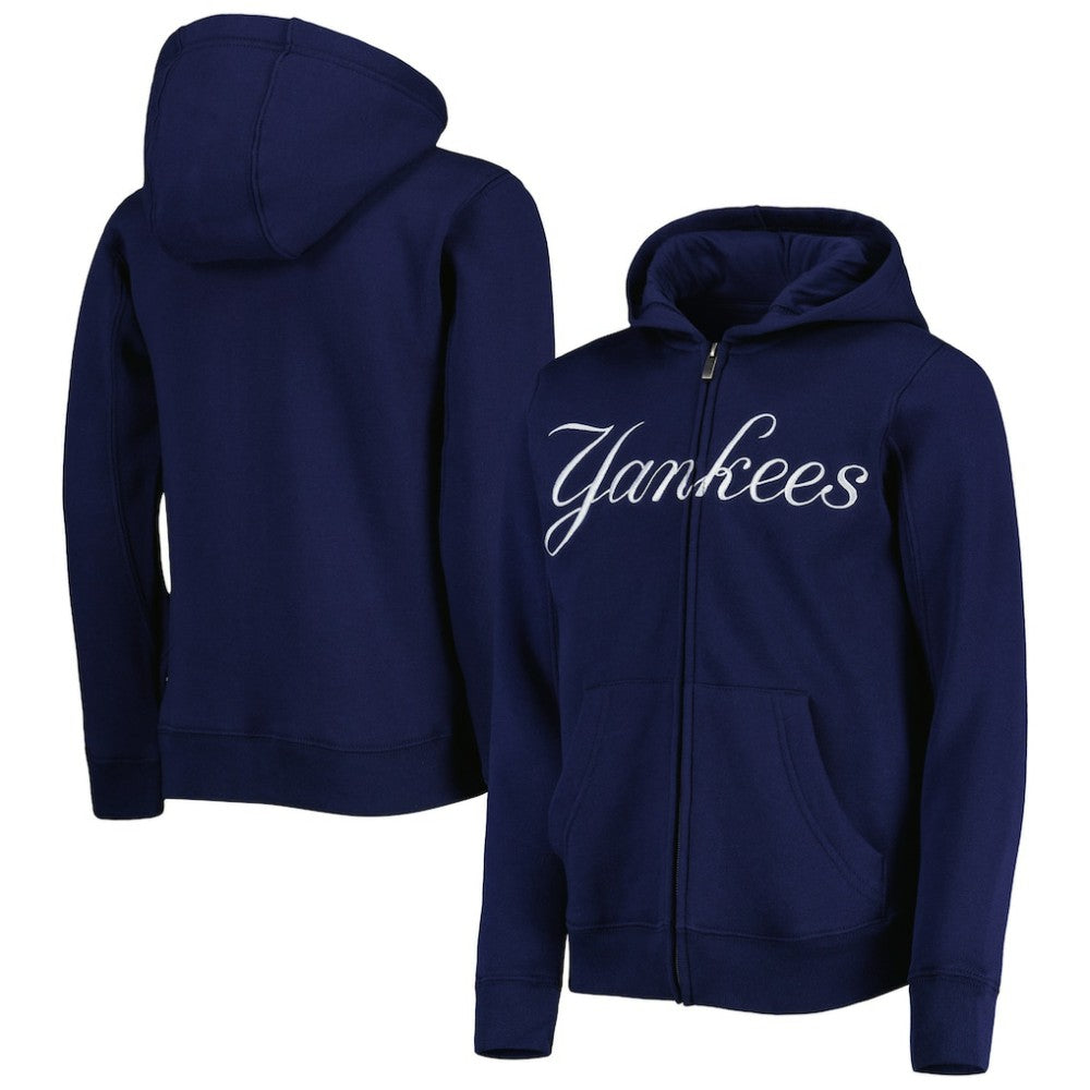 New York Yankees Youth Wordmark Full-Zip Fleece Hoodie - Navy - MLB Discount