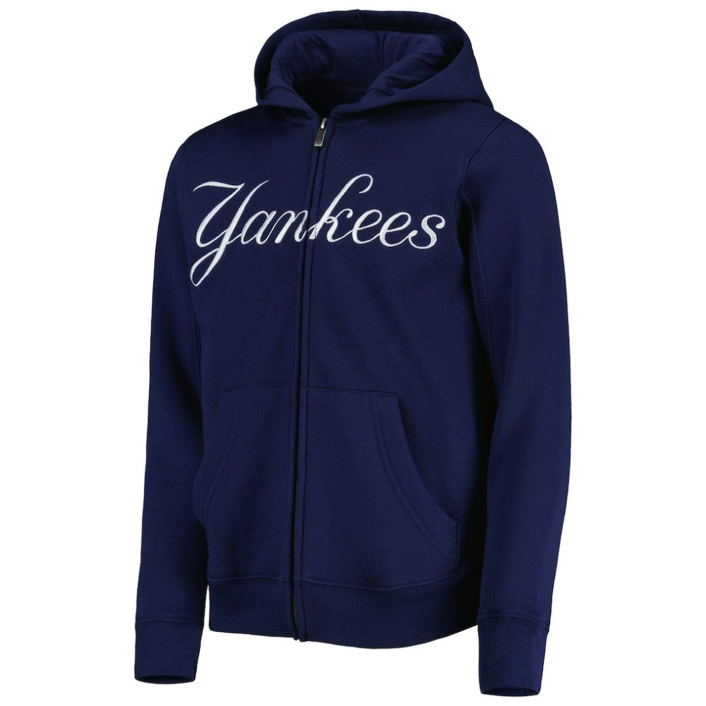 New York Yankees Youth Wordmark Full-Zip Fleece Hoodie - Navy - MLB Discount