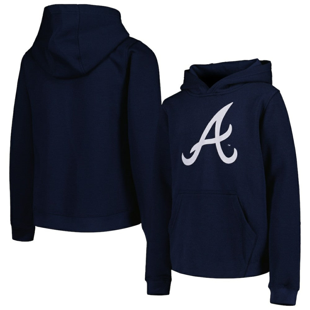 Atlanta Braves Youth Team Primary Logo Pullover Hoodie - Navy - MLB Discount