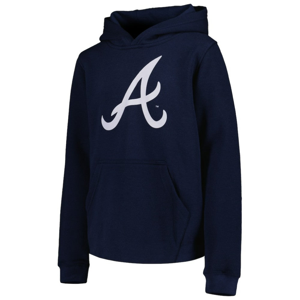 Atlanta Braves Youth Team Primary Logo Pullover Hoodie - Navy - MLB Discount