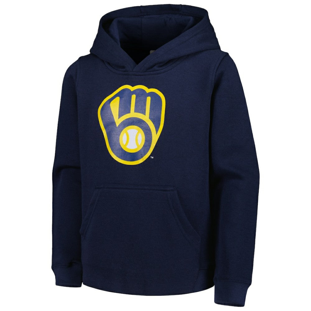 Milwaukee Brewers Youth Team Primary Logo Pullover Hoodie - Navy - MLB on Sale