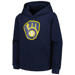 Milwaukee Brewers Youth Team Primary Logo Pullover Hoodie - Navy - MLB on Sale